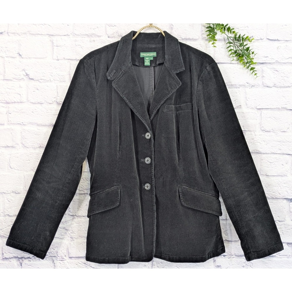 CLASSY🚨Ralph Lauren Polo Jeans Co LRG Corduroy Blazer Jacket Black Women Fitted